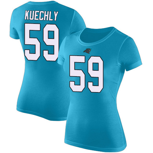 Carolina Panthers Blue Women Luke Kuechly Rush Pride Name and Number NFL Football #59 T Shirt->nfl t-shirts->Sports Accessory
